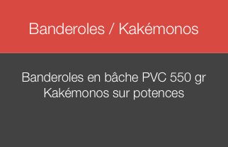 
Banderoles / Kakémonos


Banderoles en bâche PVC 550 gr
Kakémonos sur potences 



